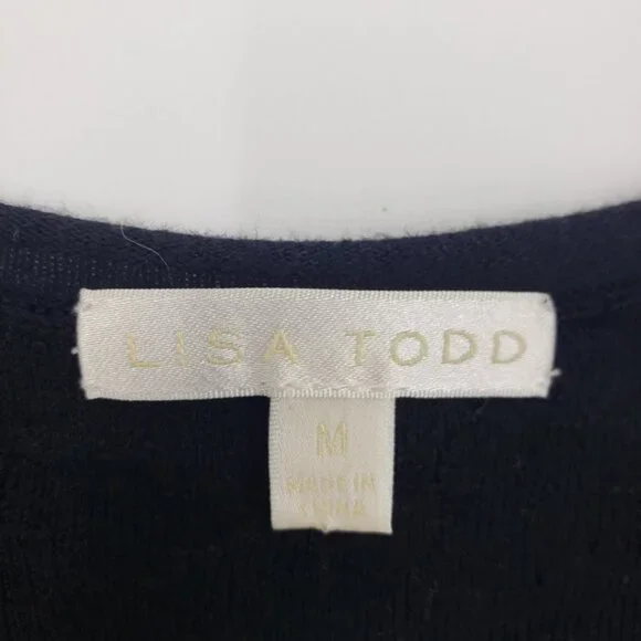 Lisa Todd Hello Weekend Pullover Sweater M Womens Chenille Embroidered Black - Picture 4 of 10